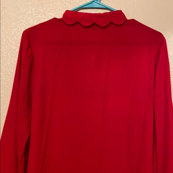 Modcloth Red Scalloped Collar Long Sleeve Blouse - Picture 4 of 5